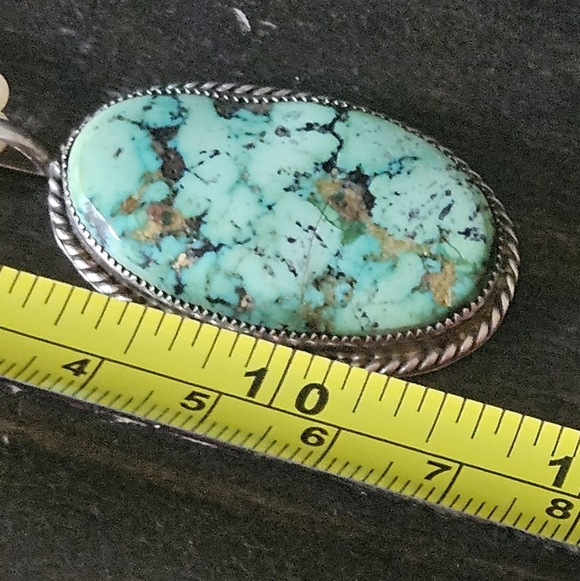 Vintage Zuni Signed Turquoise Pendant on Real Pearl Necklace - Picture 2 of 8